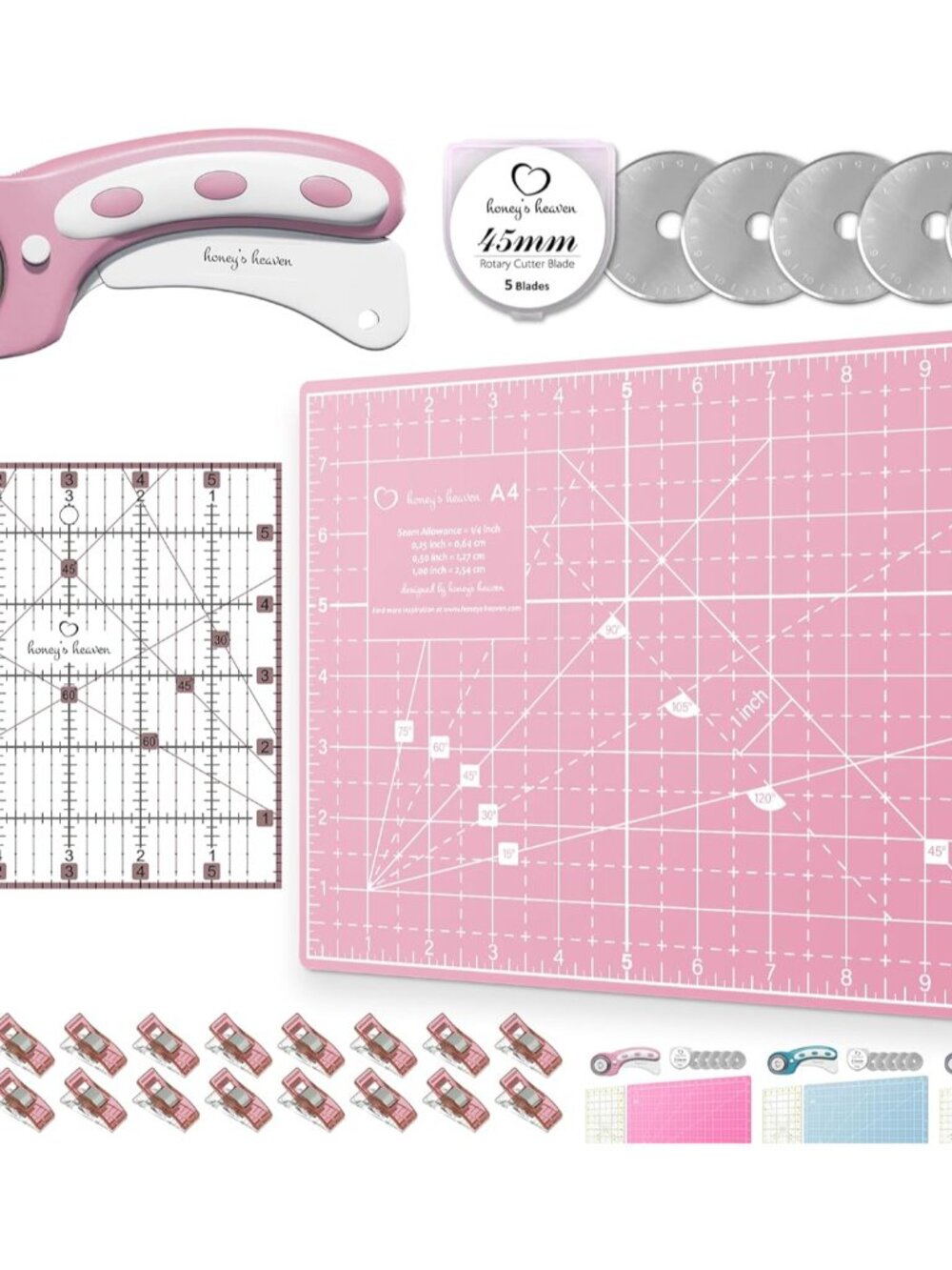 Rotary Cutter Set - Quilting Kit incl. 45mm Fabric Cutter, 5 Replacement Blades,